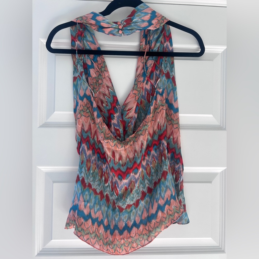 Haute Hippie Silk Georgette Multicolor Halter Top Small - Picture 4 of 6